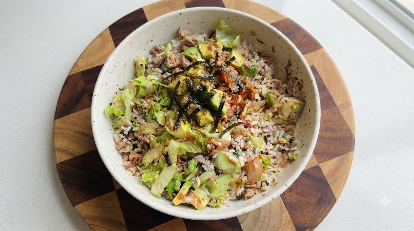 No-Cook Tuna Avocado Rice Bowl