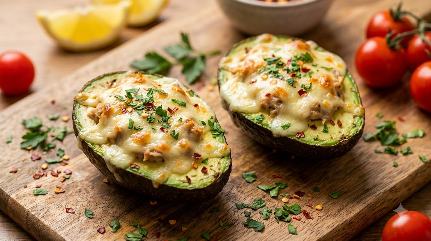 Baked Avocado Tuna Mayo Gratin