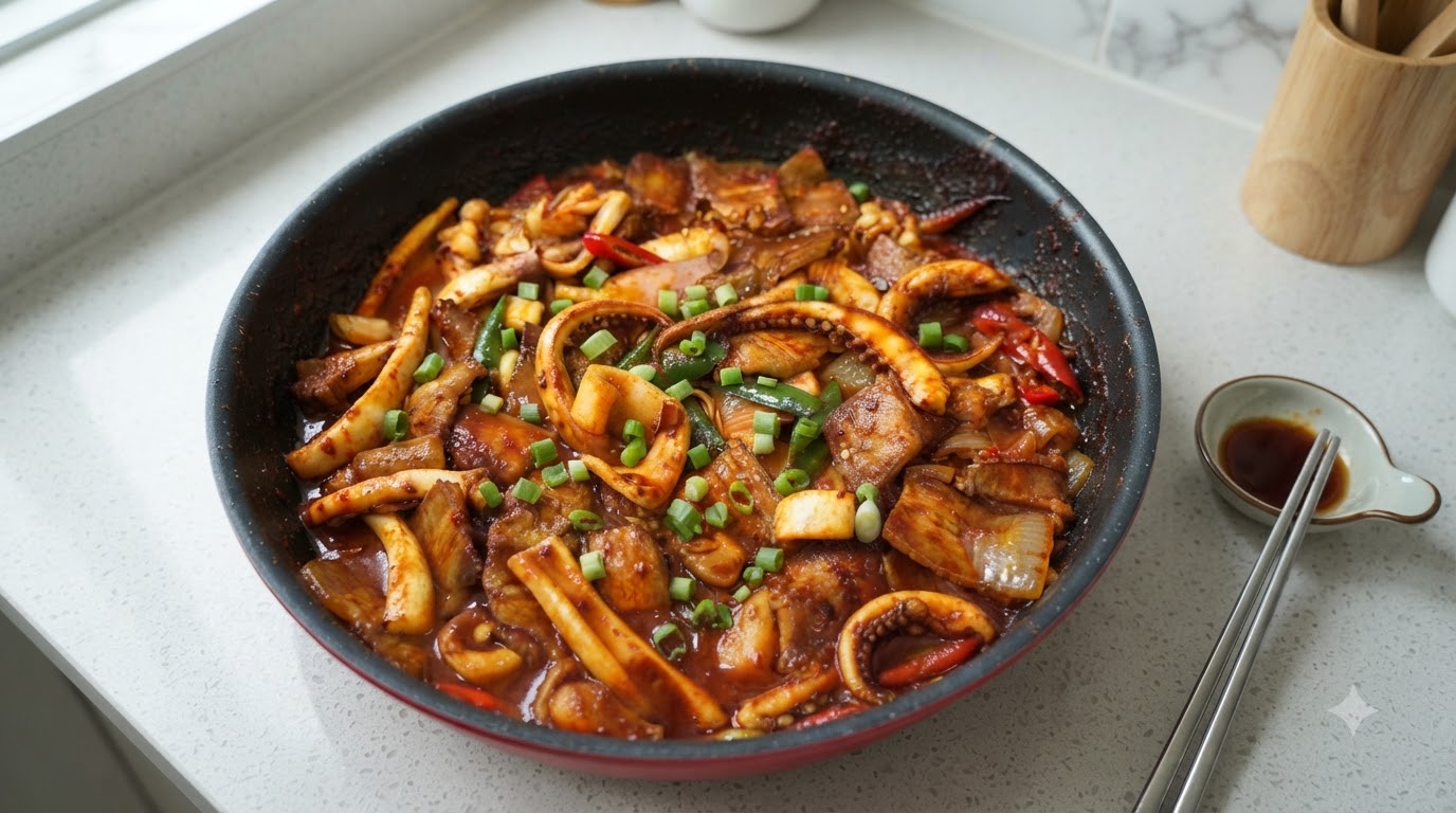 Korean Spicy Stir-Fried Squid with Pork Belly (Osam Bulgogi)