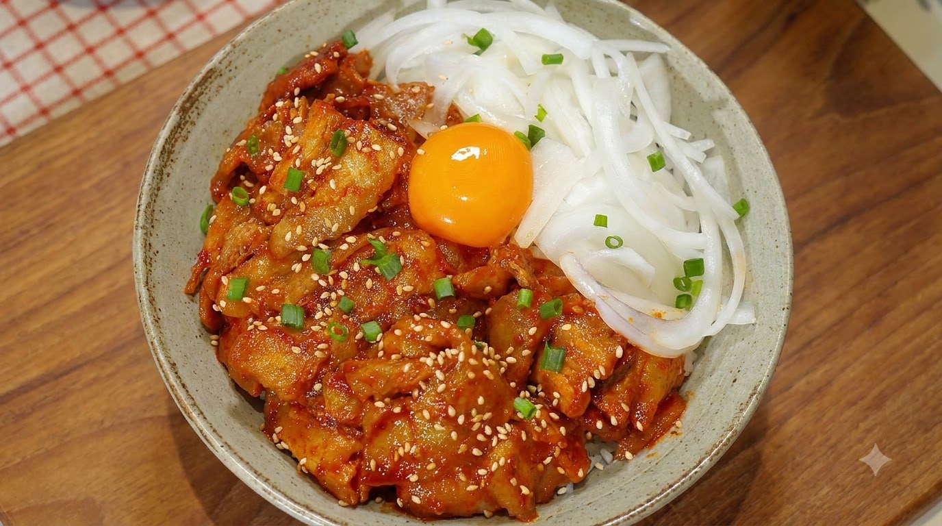 Spicy Pork Bibimbap with Egg Yolk