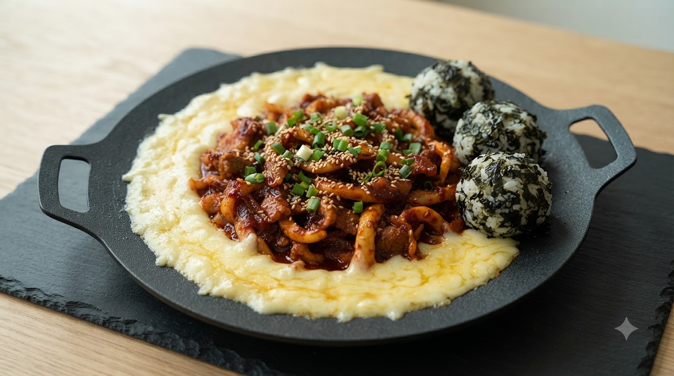 Korean Cheese Squid with Pork Belly (Ojingeo Samgyeopsal)
