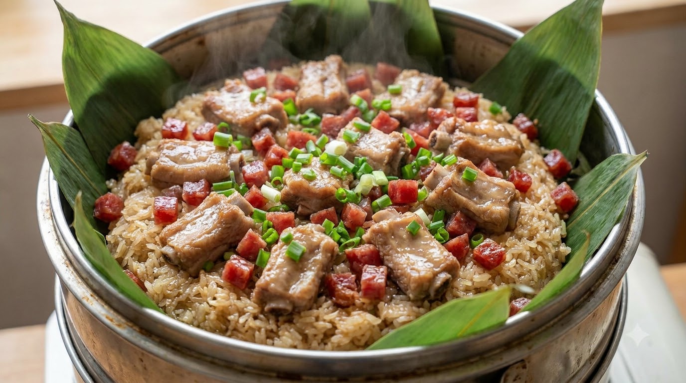 Zongzi-Scented Pork Sticky Rice in Steamer