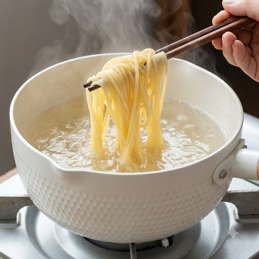 Cooking oil being poured into a hot frying pan with steam rising from the burner.