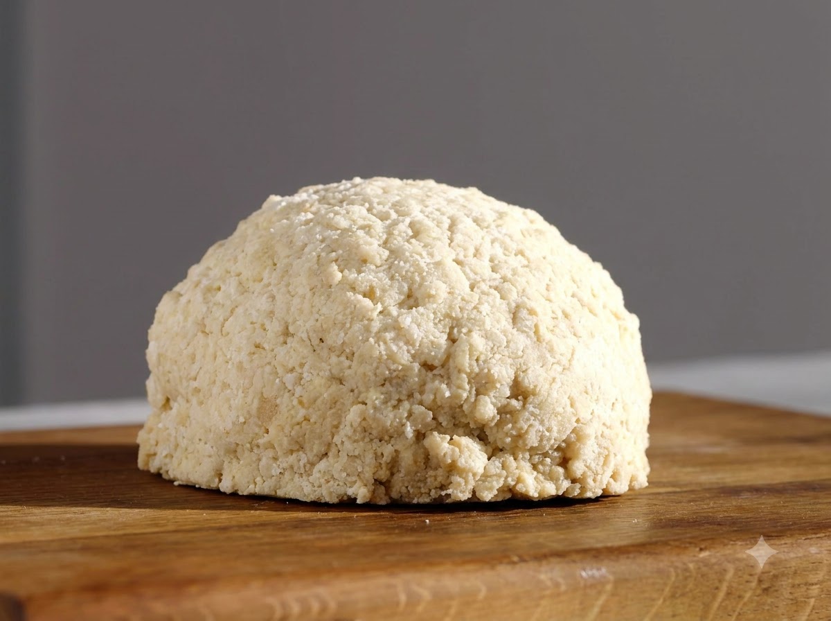 A dome-shaped salt crust mixture sitting on a wooden cutting board.