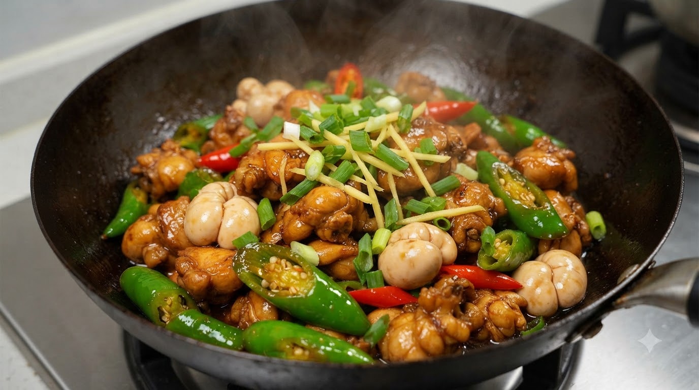 Two-Way Chicken: Half Stewed in Fragrant Soup and Half Stir-Fried with Peppers