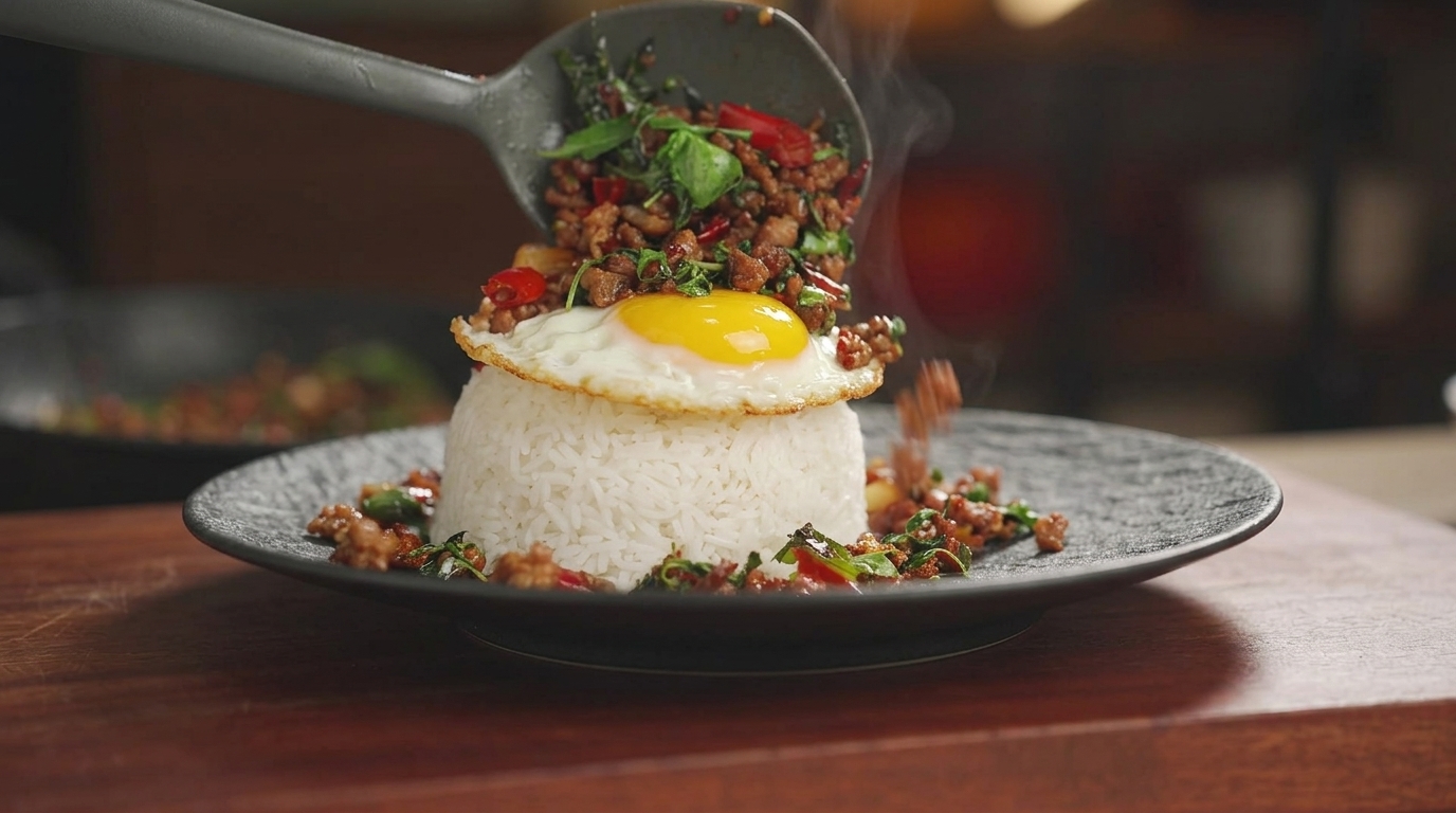 Authentic Thai Basil Minced Pork Rice (Pad Kra Pao Moo)