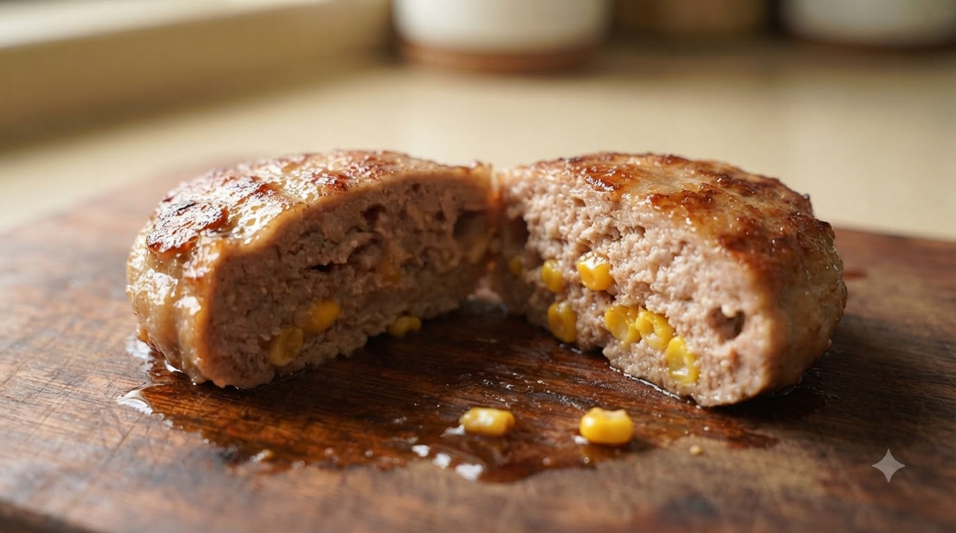 Juicy German Pork Patties with Sweet Corn