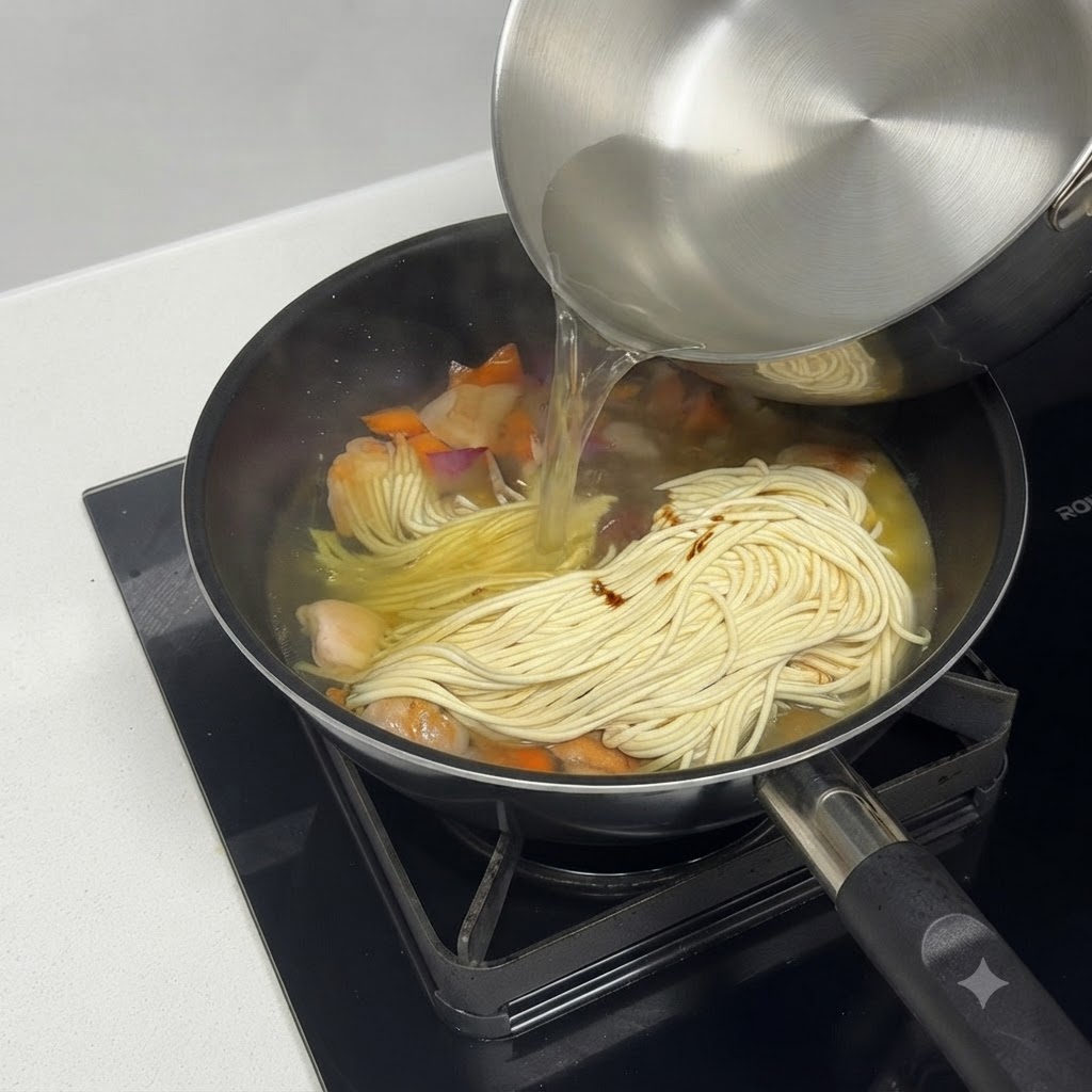 Pan covered with a lid to simmer and cook the ingredients.