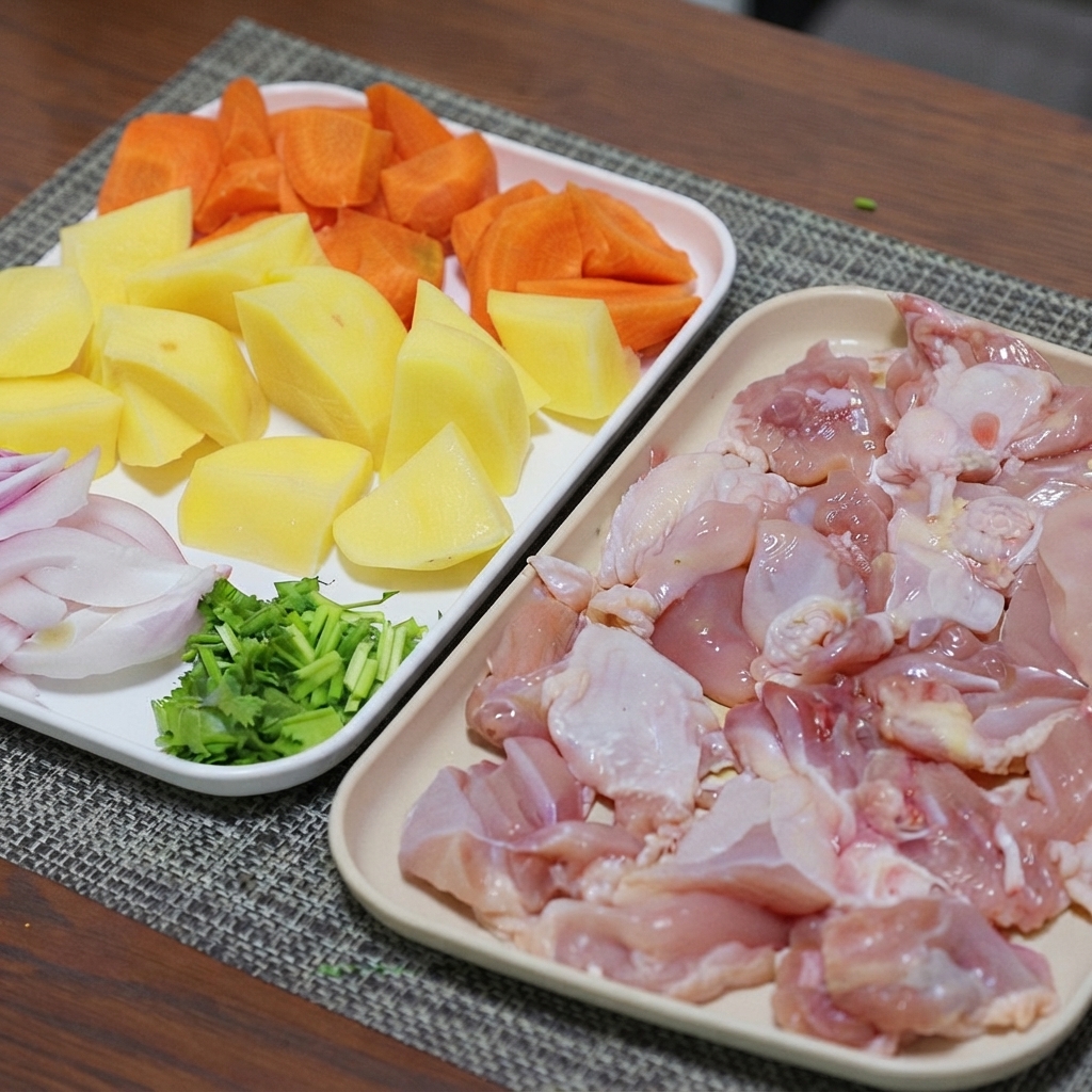 Cut chicken pieces seasoned with salt and black pepper on a tray.