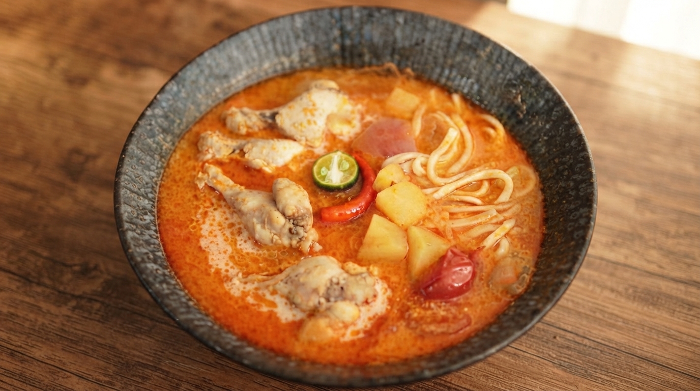 Thai Red Curry Potato and Chicken Noodle Soup