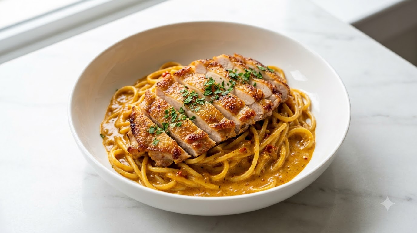 Creamy Spicy Curry Chicken Cutlet Pasta
