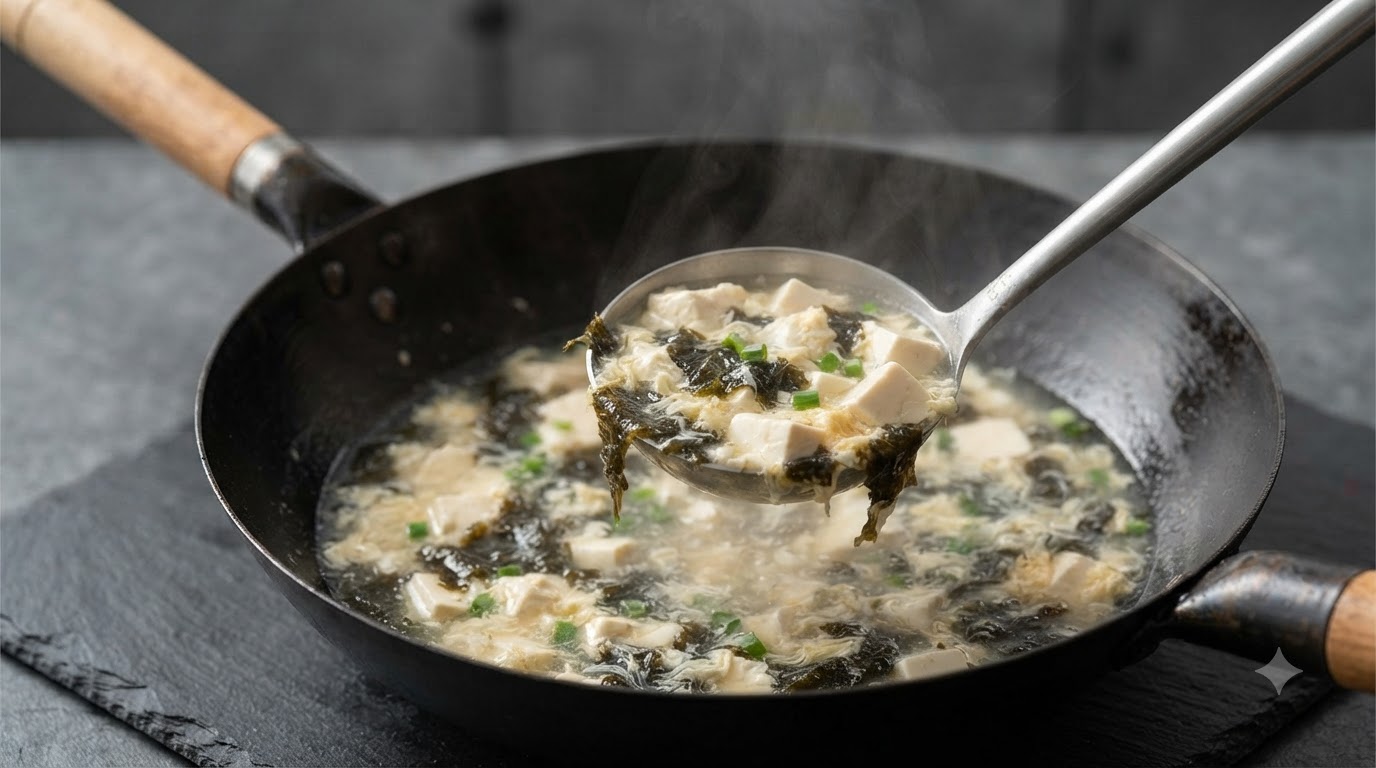 Egg Tofu Seaweed Soup with Silky Broth