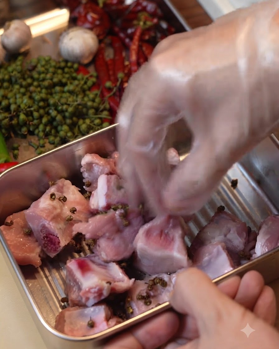 Green chili peppers being chopped on a cutting board.