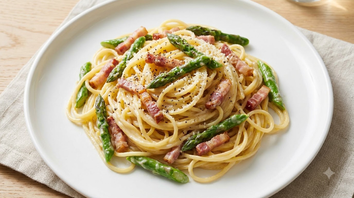 Creamy Asparagus and Bacon Pasta