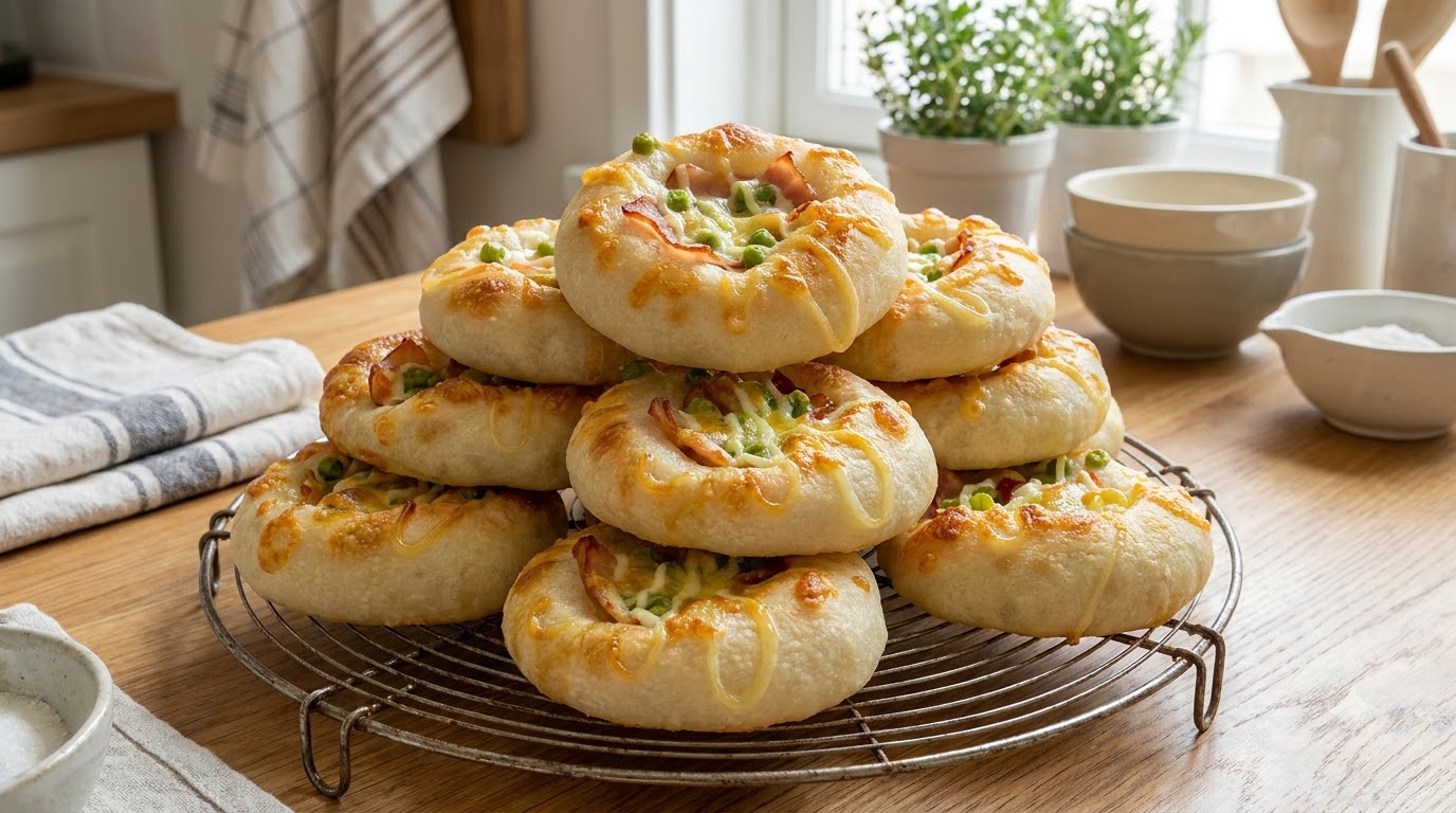 Savory Bacon and Green Pea Focaccia Buns