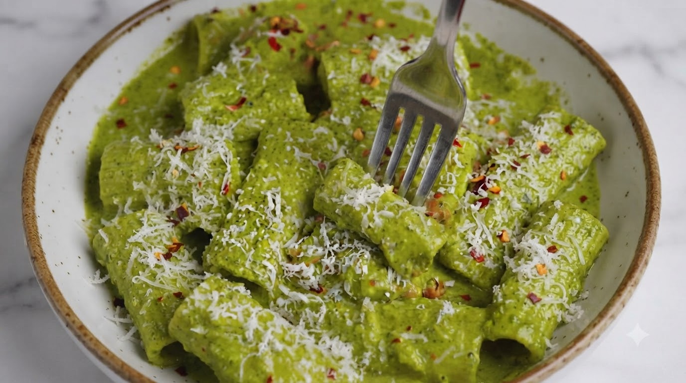 Pesto Rigatoni with Cherry Tomatoes
