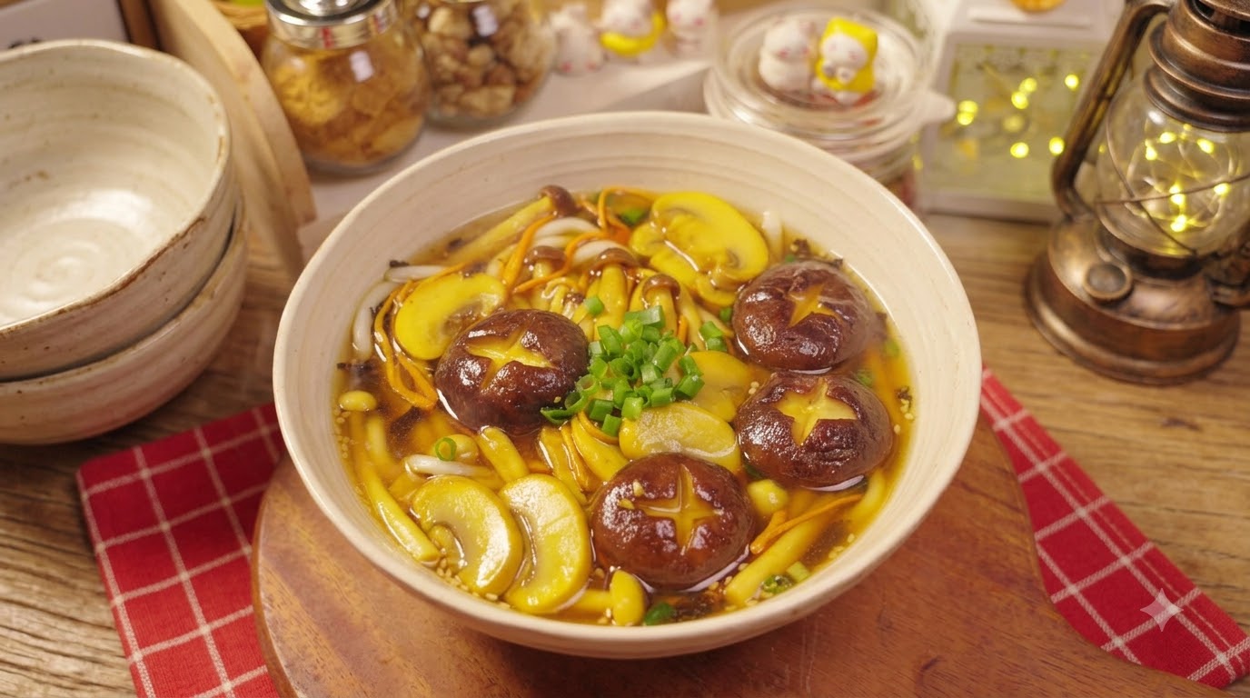 Fresh Mushroom Vegetarian Noodle Soup