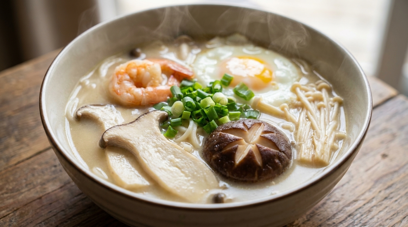 Mushroom and Shrimp Noodle Soup
