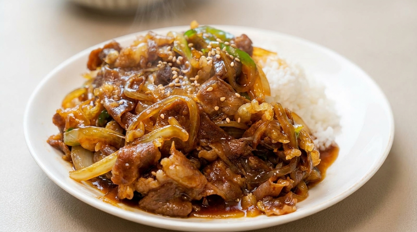 Savory Beef Sukiyaki Rice Bowl (Gyudon)