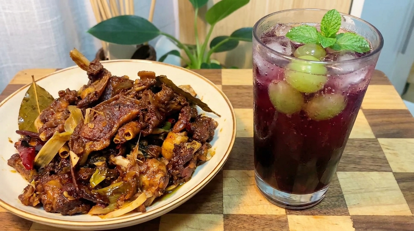 Soy Sauce Beer Duck with Tipsy Grape Sparkling Drink