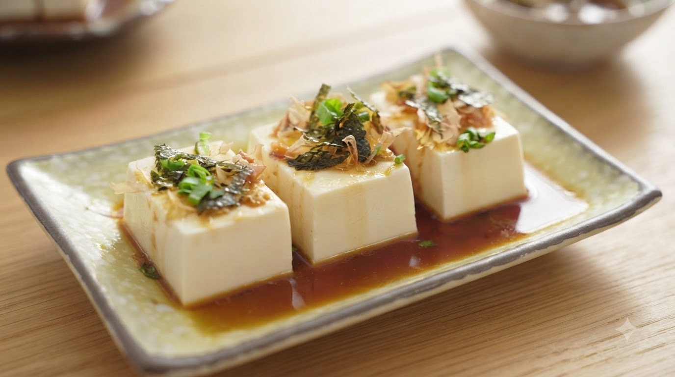 Japanese Cold Tofu with Special Soy Dressing (Hiyayakko)