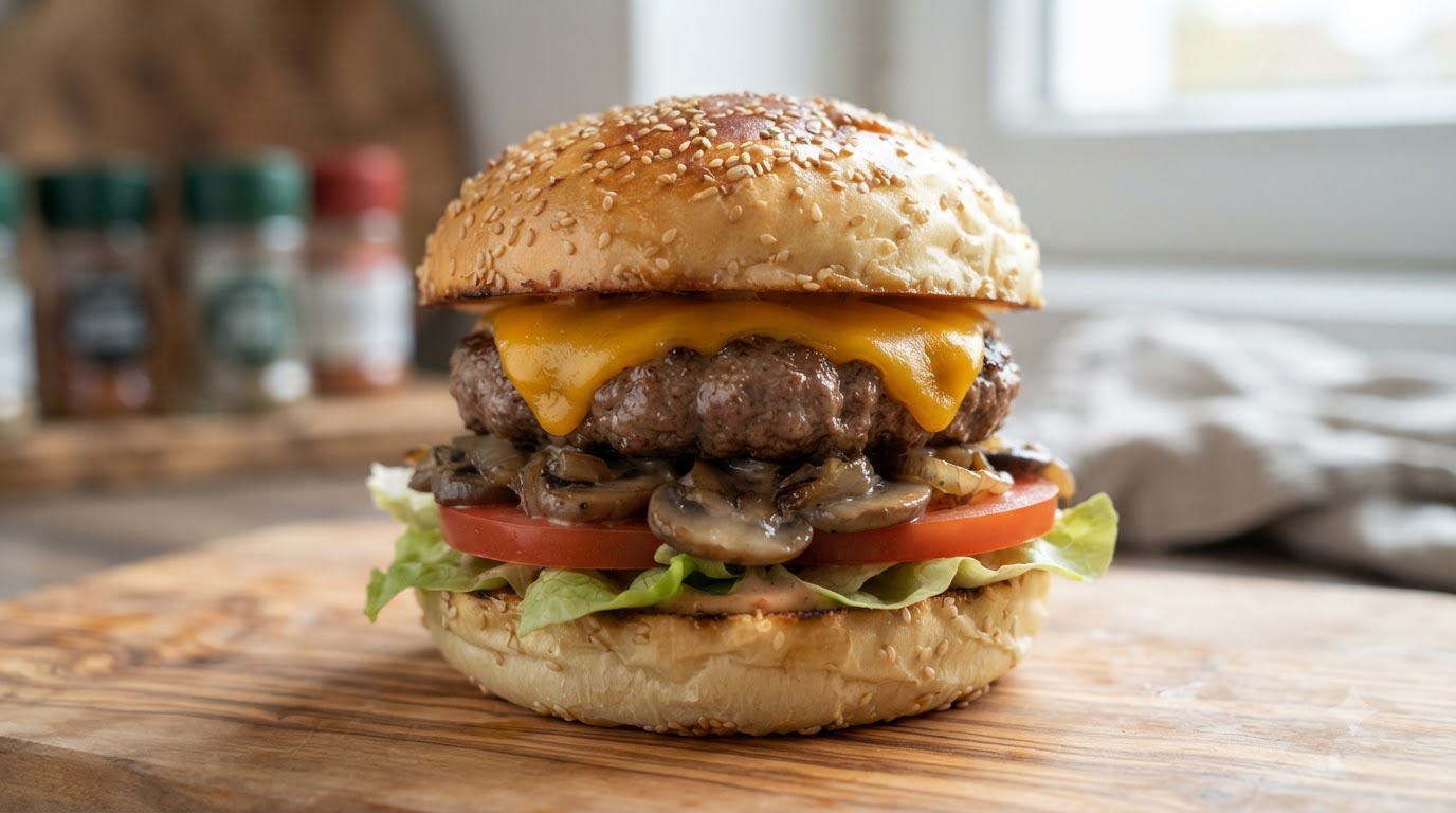 Homemade Beef Cheeseburger with Tangzhong Bun