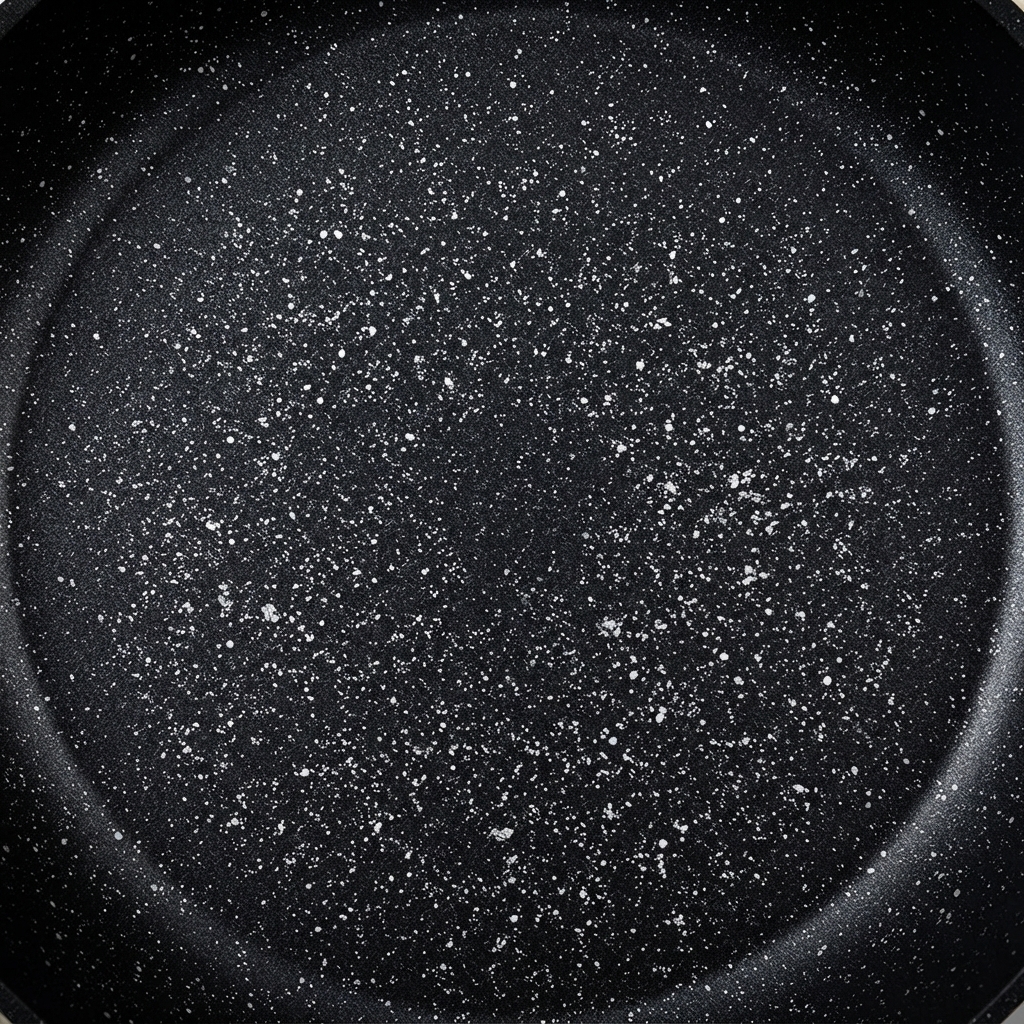 A black speckled non-stick pan being greased with oil.