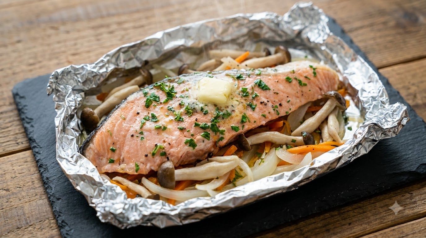 Japanese Foil-Baked Salmon with Shimeji Mushrooms