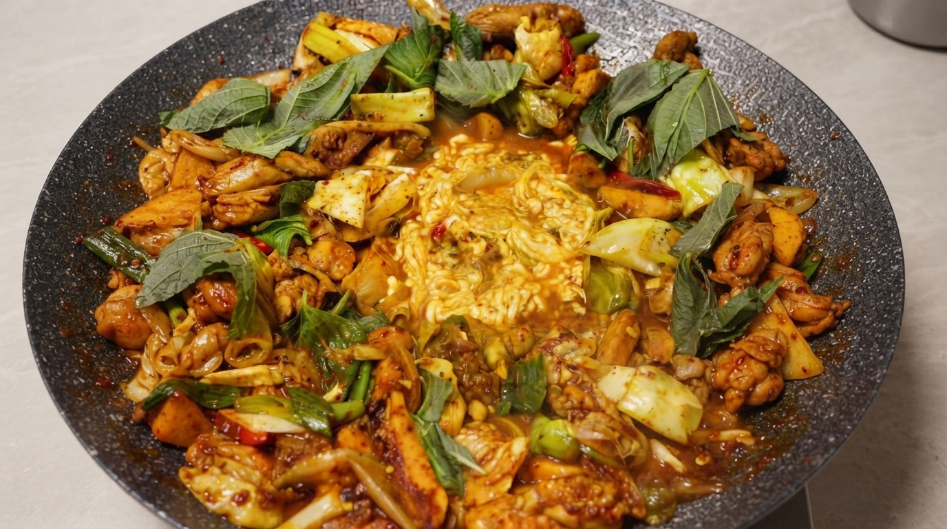 Cheese Dak-galbi (Korean Spicy Stir-fried Chicken)