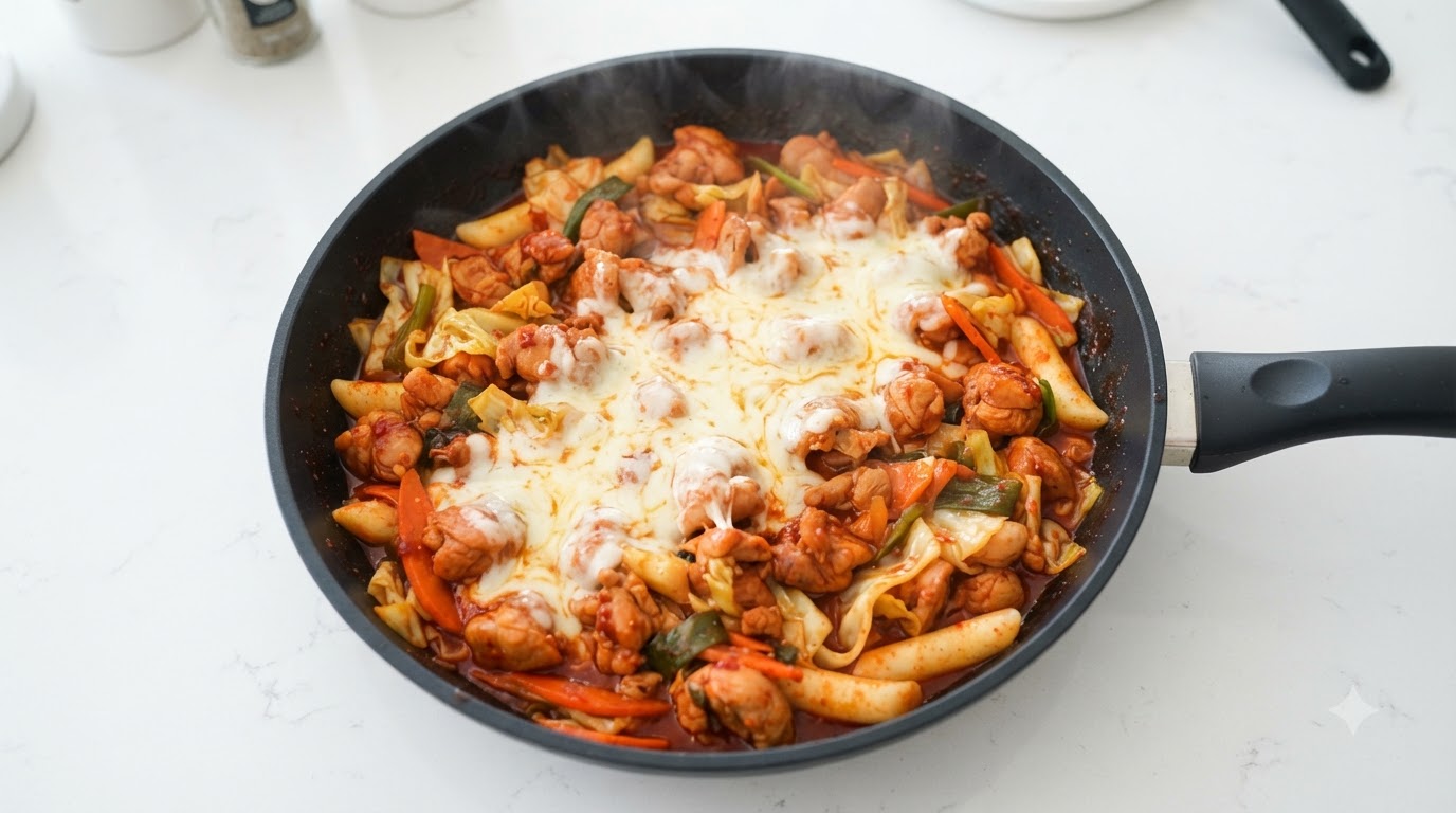 Korean Spicy Chicken Stir-Fry with Cheese (Dakgalbi)