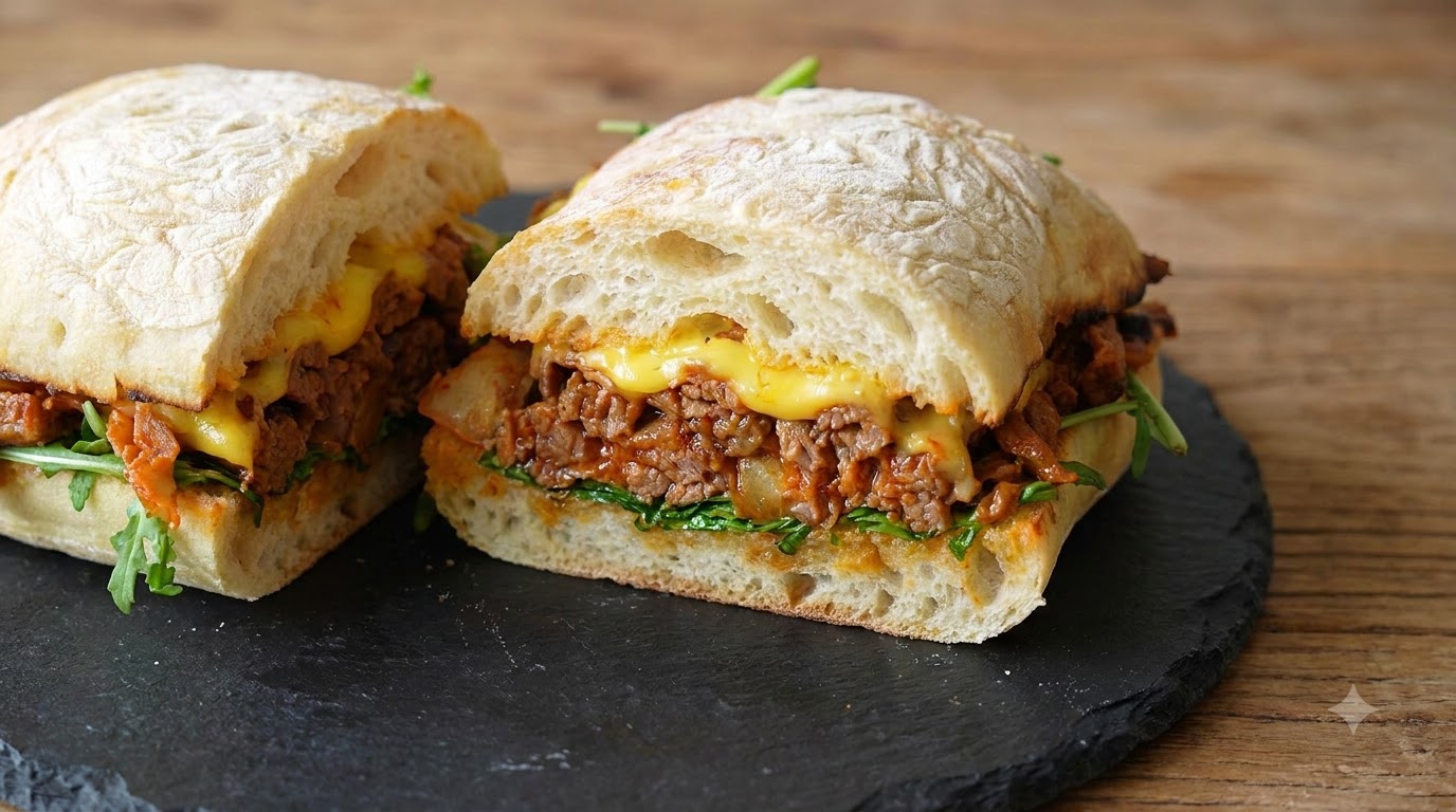 Gourmet Kimchi Beef and Cheese Sandwich