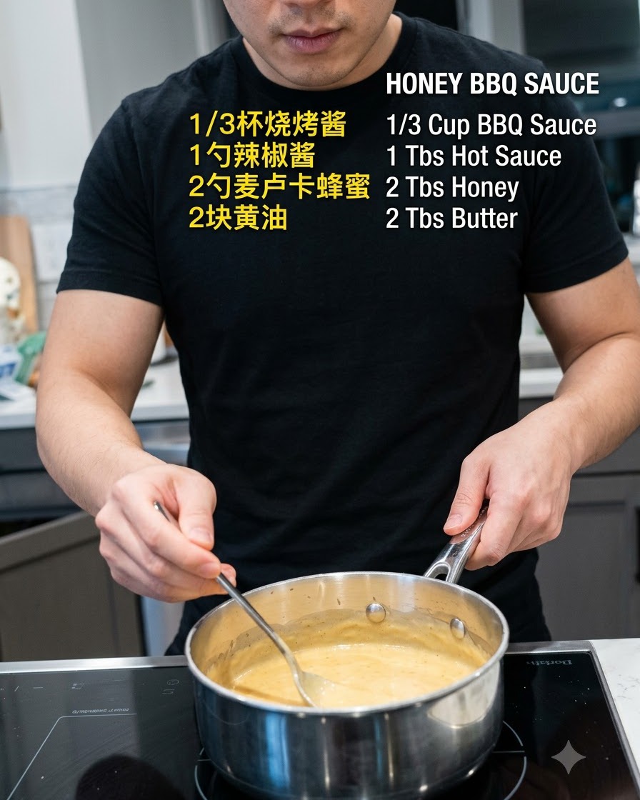 A saucepan containing a creamy brown sauce being heated on a stovetop with a metal spoon inside.